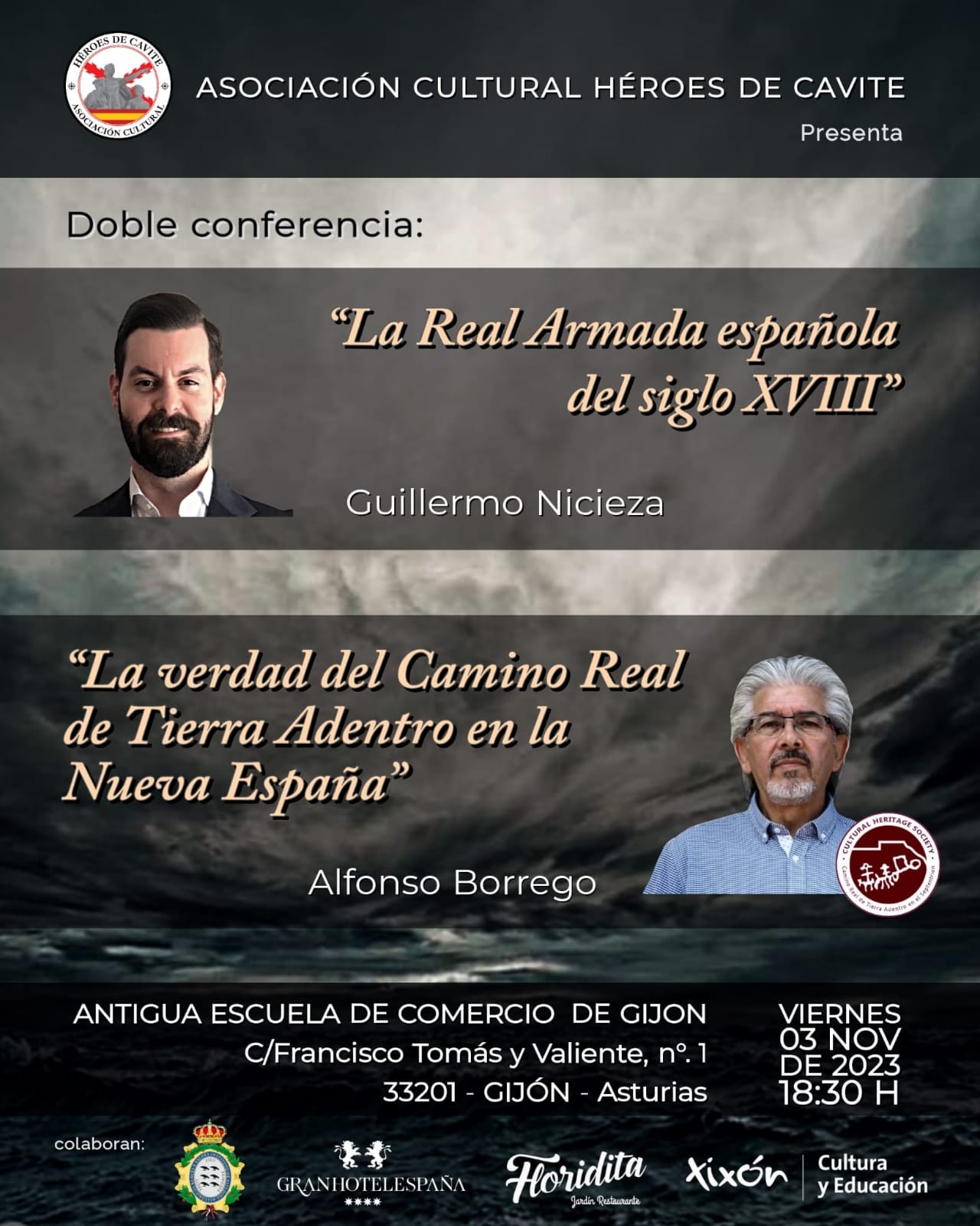 Cartel promocional de la doble conferencia en Gijón